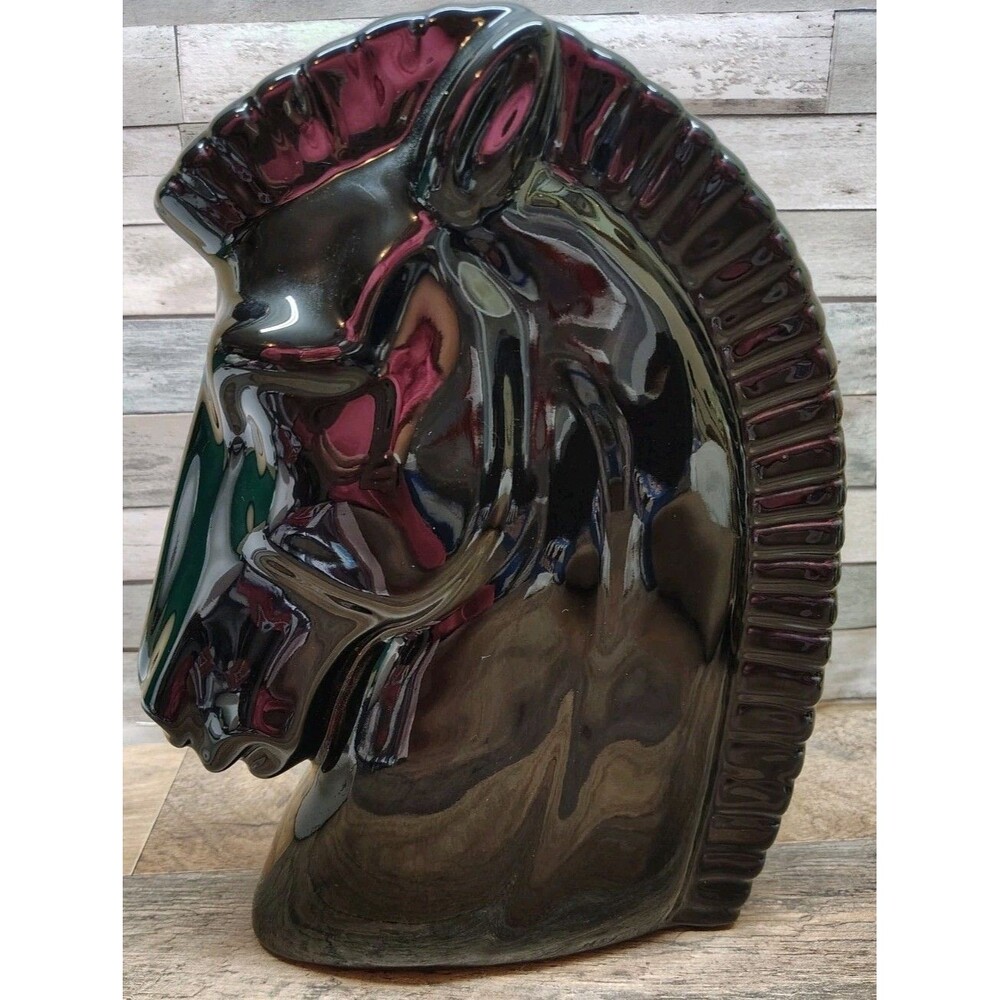 Vintage 1960 Harris Pottery Chicago Black Trojan Horse Head Statue Art Deco